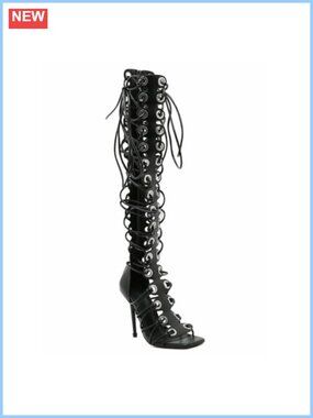 Gladiator Heels Peep Toe Lace Up Knee High Sandals Women Stiletto